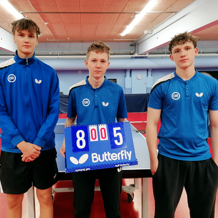Juniorliga, OB Bordtennis 2 (Pulje 2):Gustav Nielsen (tv), Gustav Strecker Christensen (m), Magnus Jensen (th)